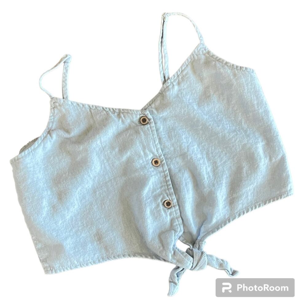 Garage Linen Crop Women's Light Blue Sleeveless Blouse Size XS - Picture 2 of 5